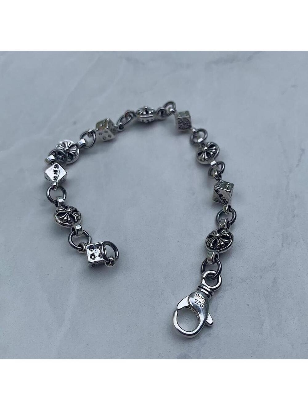 Y2k style grunge dice and gothic cross pendant silver punk bracelet. Comes new